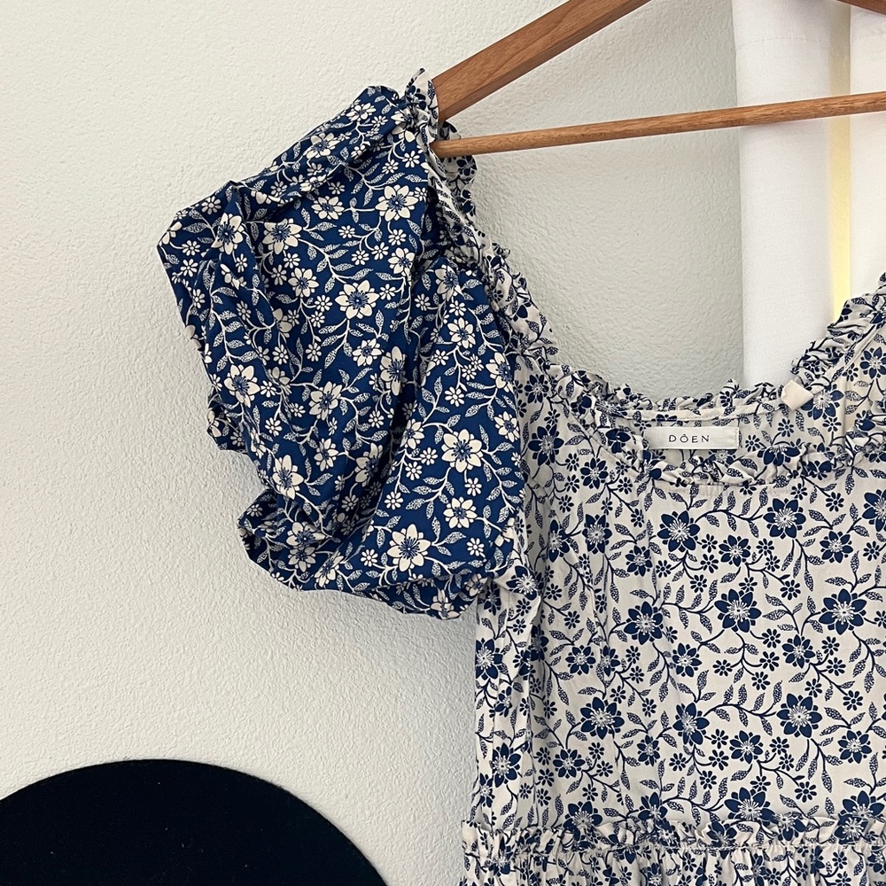 Blue Puff Sleeve Doen Dress